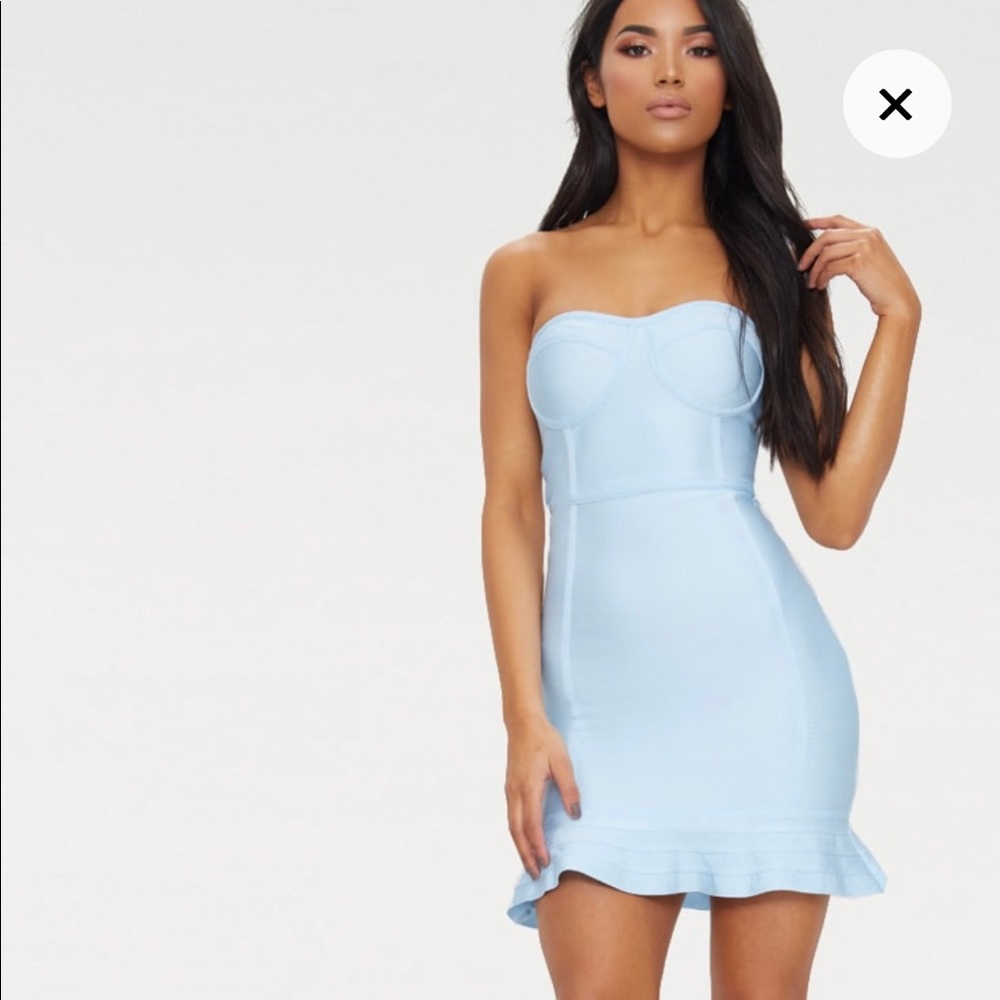 Pretty Little Thing Dusty Blue Bandage Dress, Size 4